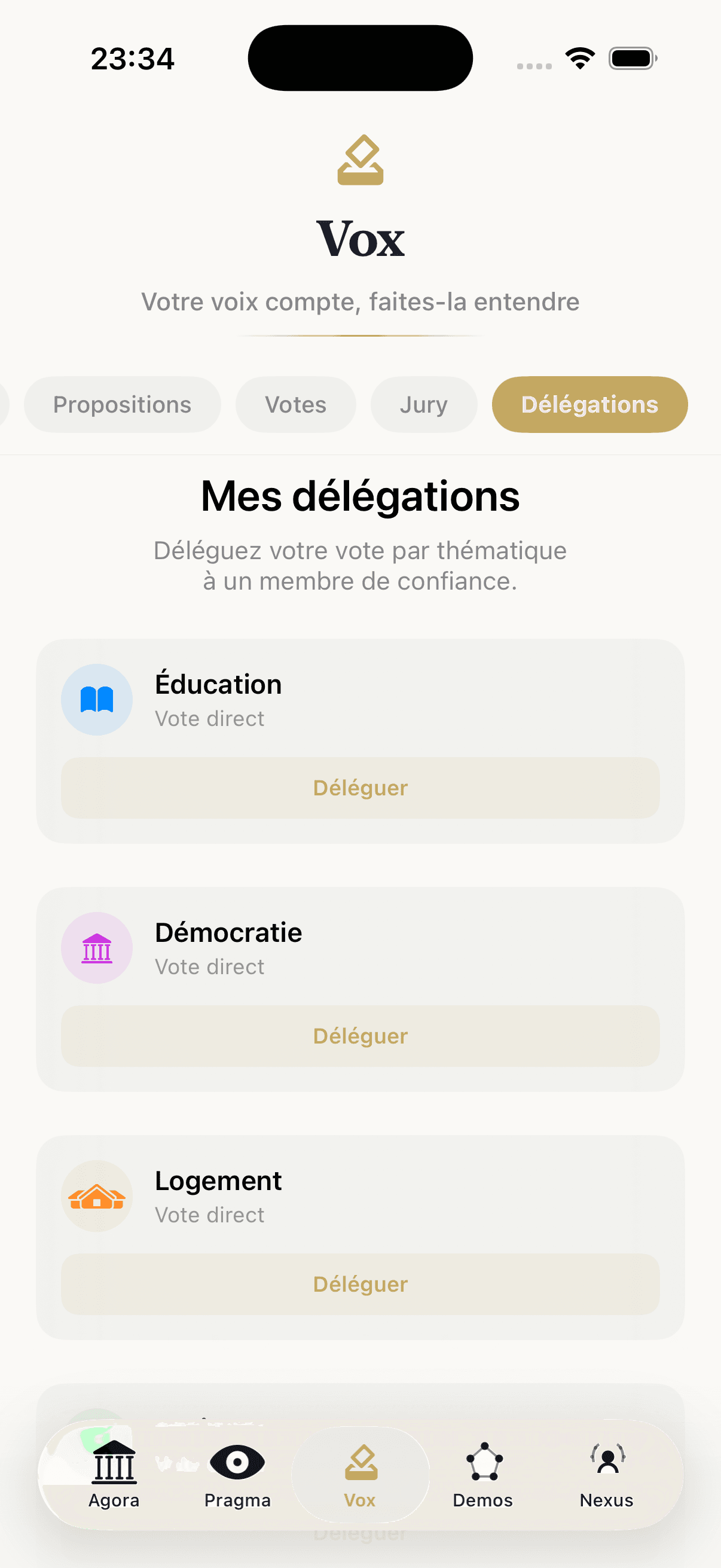 Dêmia — Délégation
